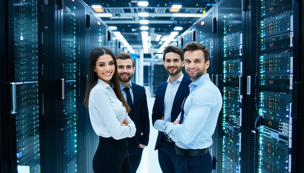 Business team managing servers and supporting company operations Business team managing servers and supporting company operations